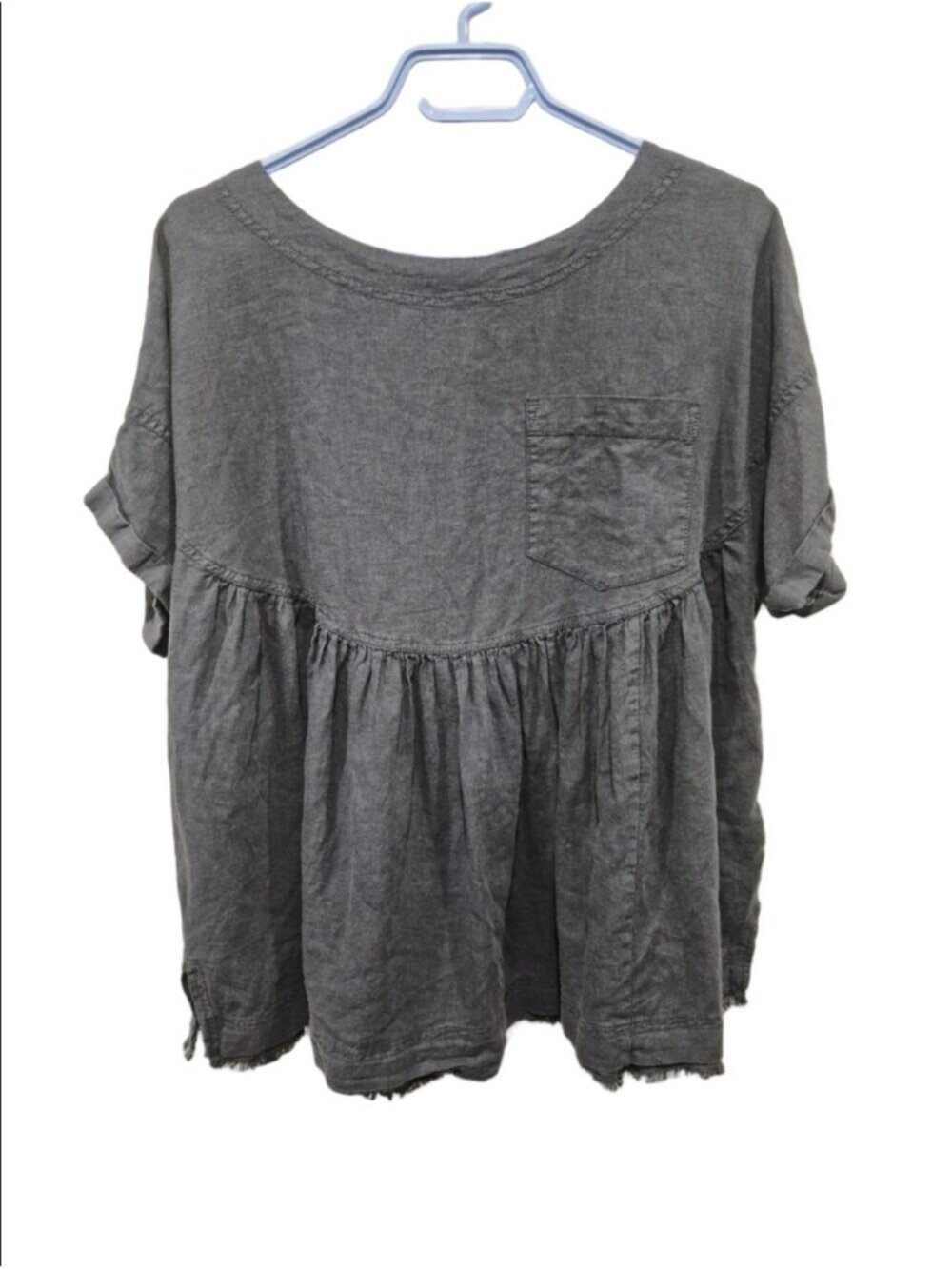 We The Free Moon City Linen Blend Babydoll Pocket Top Washed Black XS